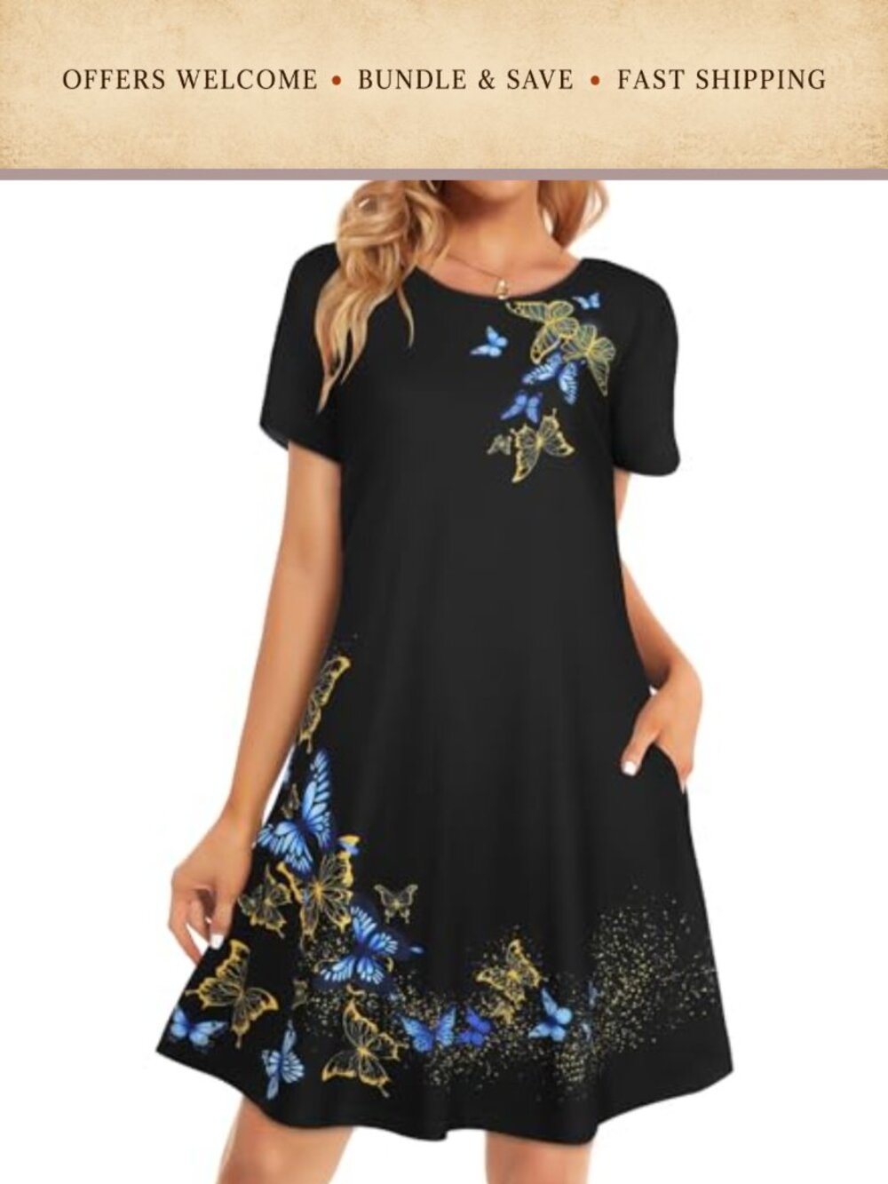 Womens Casual Short Sleeve Tshirt Sundress Beach Flowy Knee Length Dress